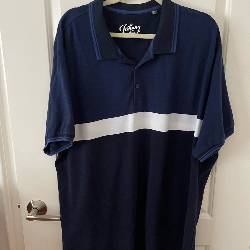 Navy Blue Polo Shirt with White Stripe